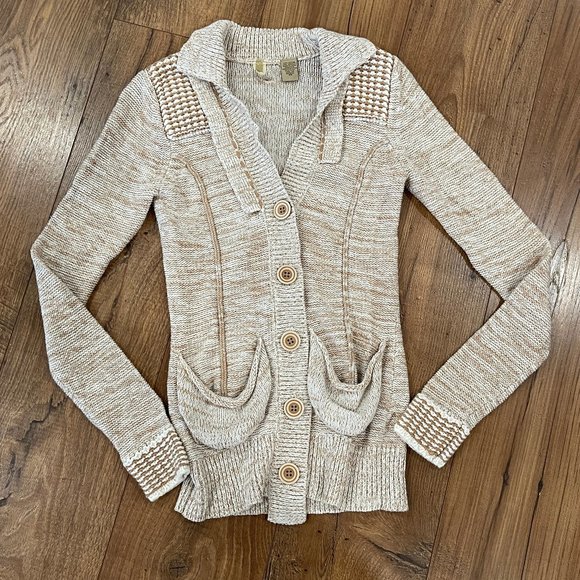 BKE Tan Cream Cardigan Sweater Women's Sz XS - Picture 2 of 6